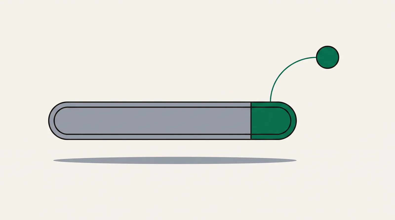 A horizontal sale bar with a small emerald slice routing up a line to a partner node, showing a cut of each sale paid to an affiliate.