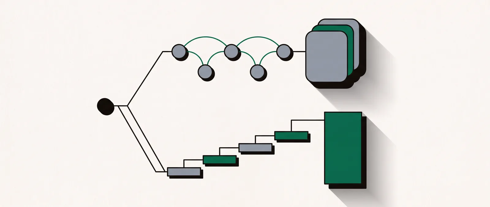 Two attribution paths split from one ad signal: a linked person journey on the left and a stepped subscription revenue pipeline on the right.